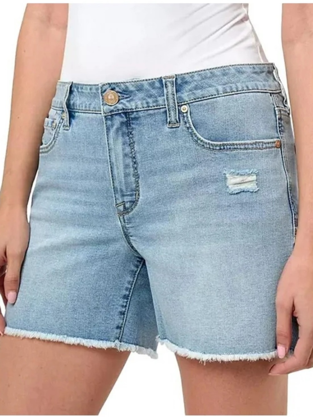 Seven7 Light Blue Distressed Denim Raw Hem Weekend Shorts